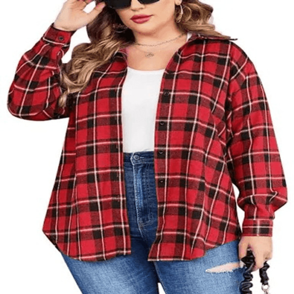 NWT In'Voland 24W Women's Tartan Plaid Button Up Oversized Flannel Utility Gorp - Picture 1 of 7